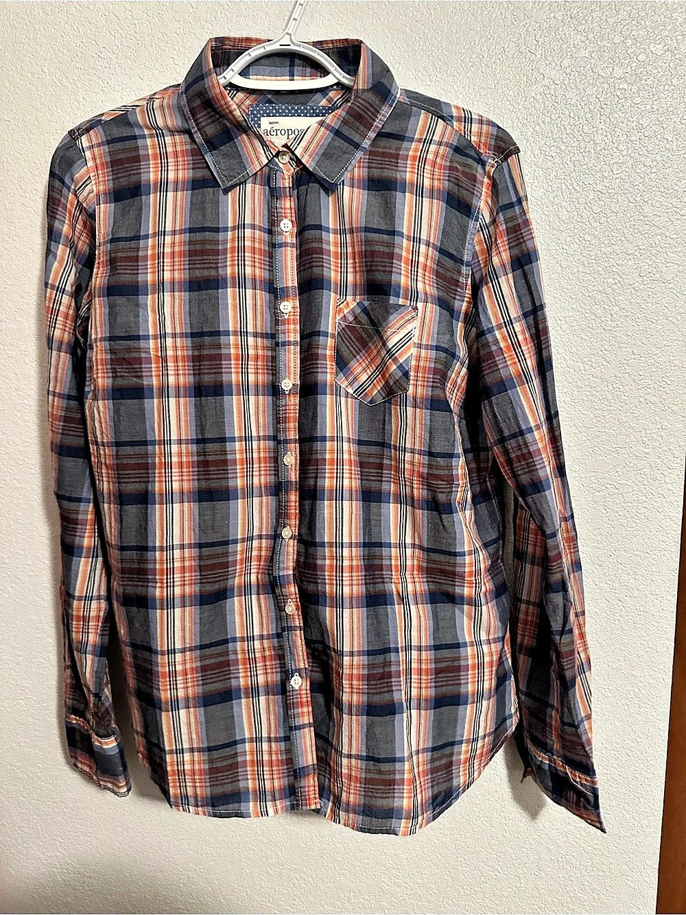 Women’s aeropostale Plaid Cotton Button Down in Blue & Orange Size Large